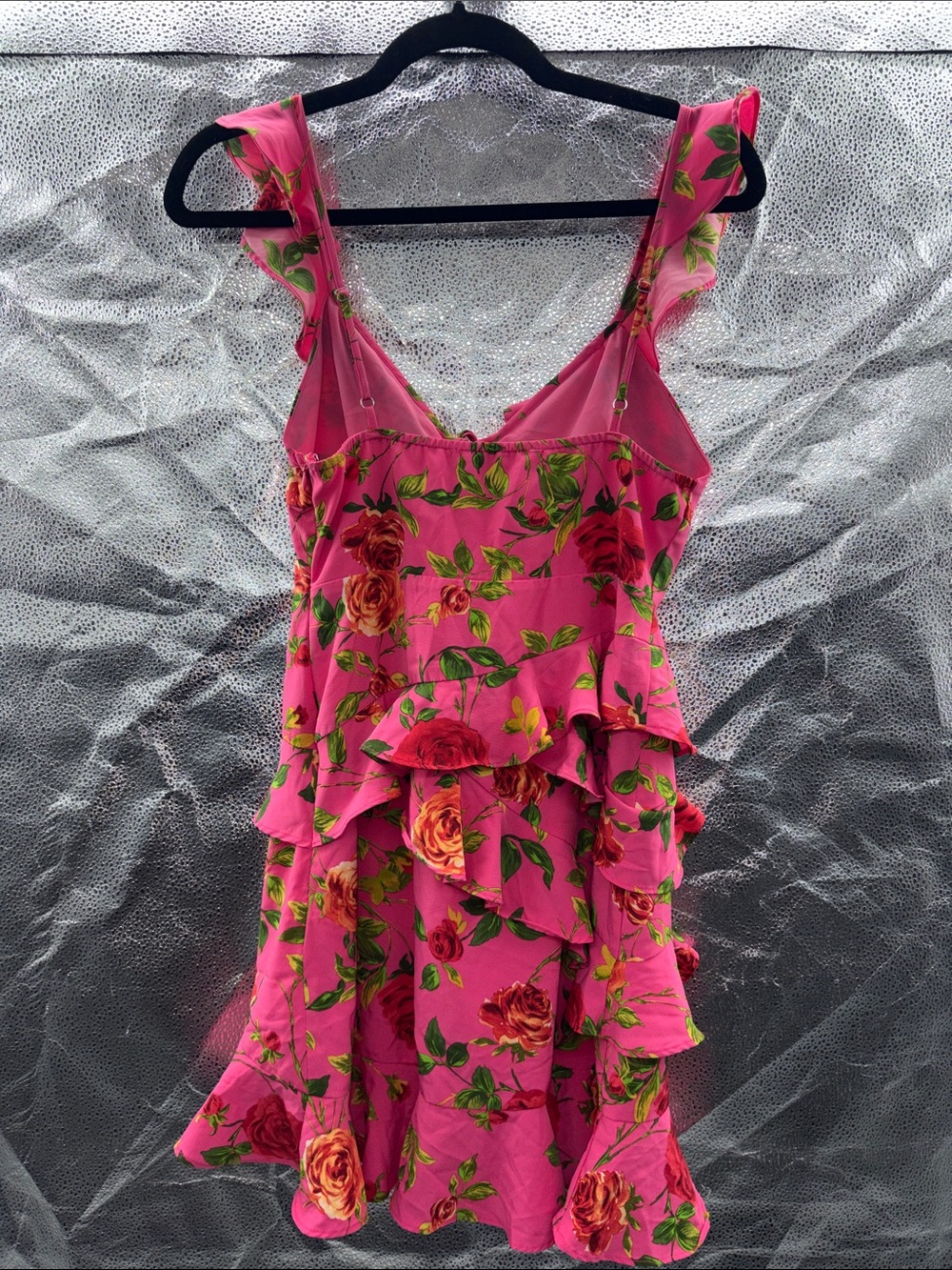 Signature8 Hot Pink Floral Dress with Green Leaf Accents - Picture 3 of 4